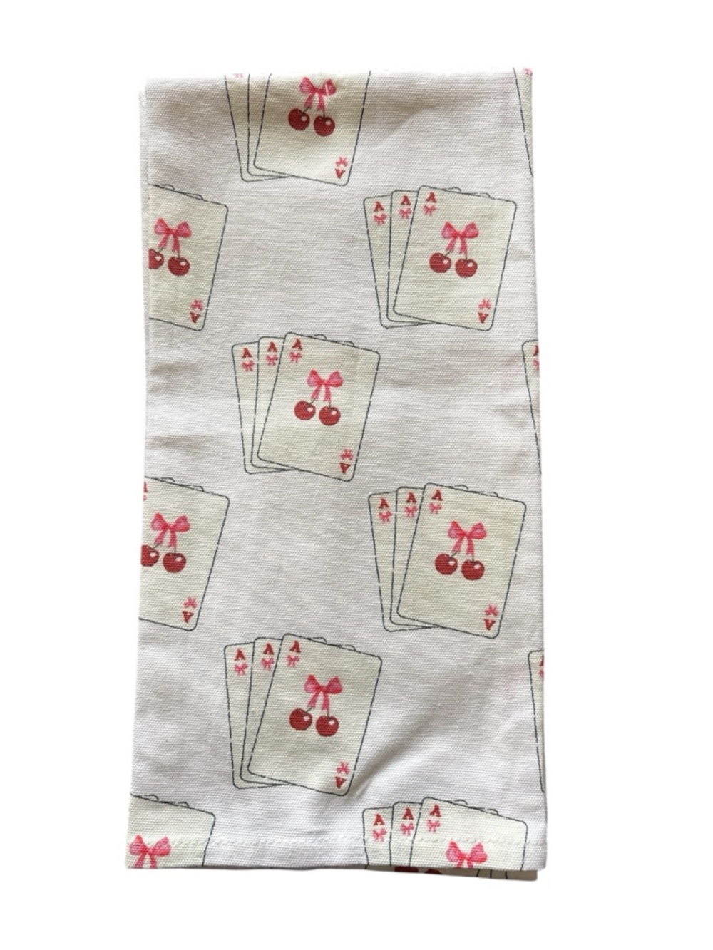 Embroidered Cherry 'Lucky You' Ace of Hearts Kitchen Towels Set of 2 NWT - Picture 2 of 2